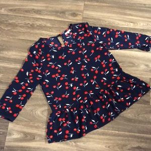 ModCloth Cherries Navy Peplum Blouse Medium